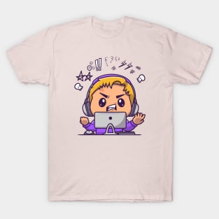 Angry Gamer Boy Cartoon T-Shirt